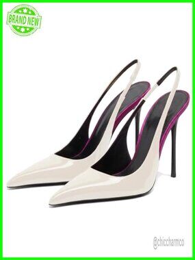 Pointed Toe Slingback Stiletto Heels Faux Leather Pumps